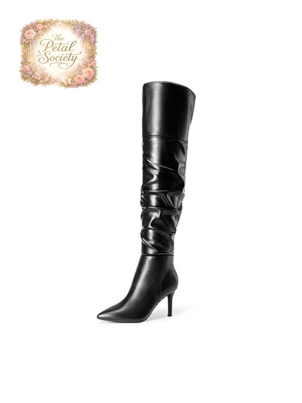Heeled Over the Knee Boots Faux Leather Stiletto Slouch V-Cut Zip